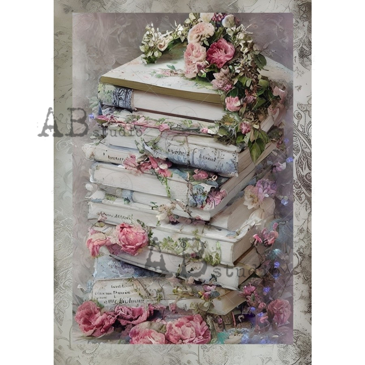 ABstudio SHABBY CHIC STACK OF BOOKS A4 Decoupage Rice Paper #1793