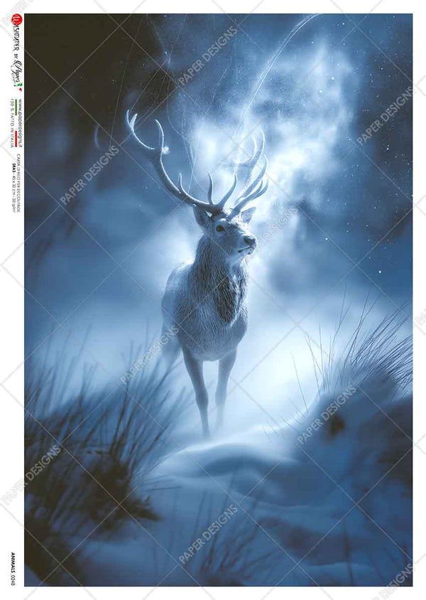 Paper Designs BLUE TWILIGHT SPIRIT DEER A4 Decoupage Rice Paper #ANIMALS_0248