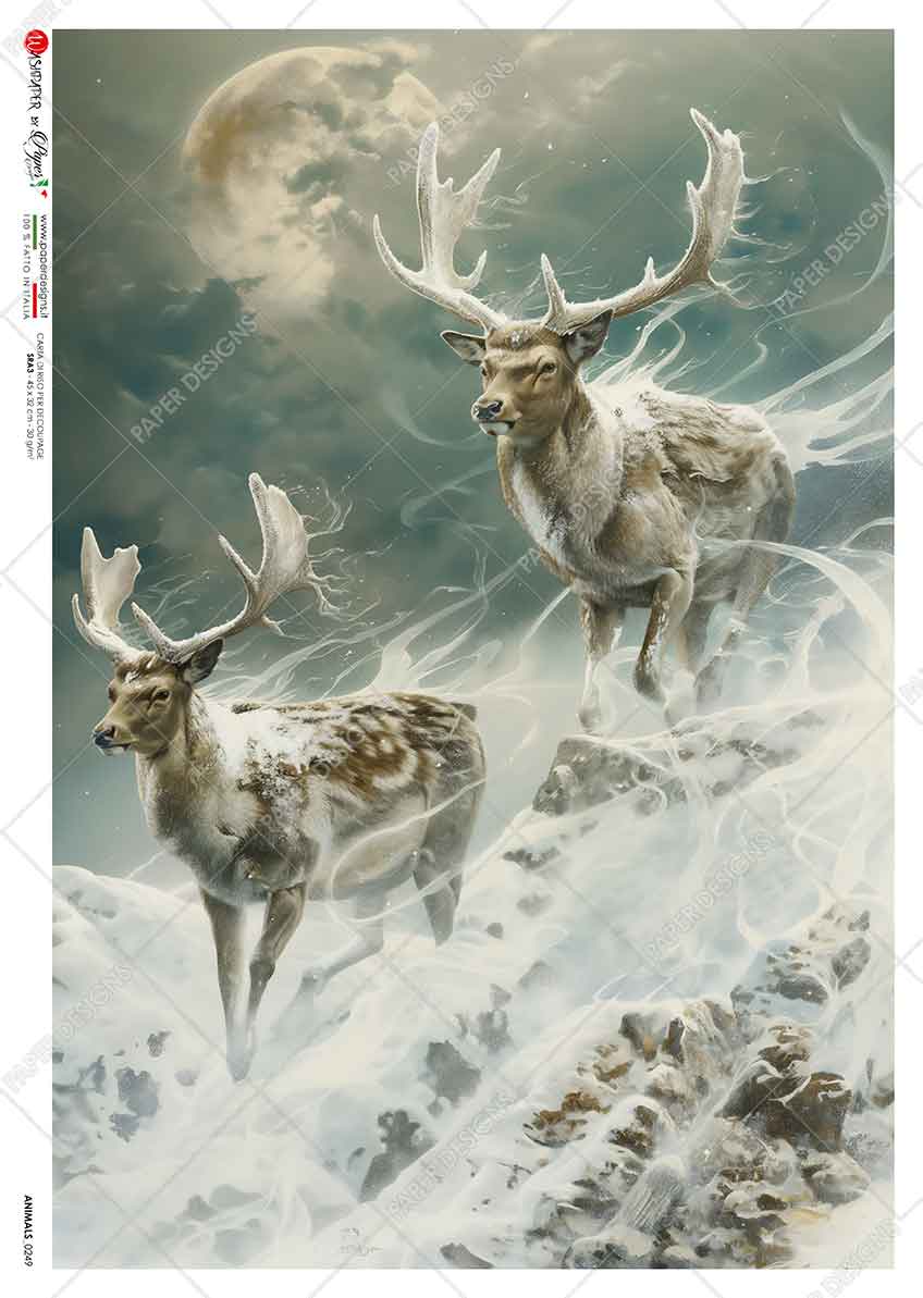 Paper Designs FROSTY WINTER SPIRIT DEER A4 Decoupage Rice Paper #ANIMALS_0249