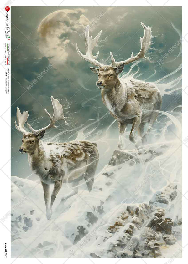 Paper Designs FROSTY WINTER SPIRIT DEER A4 Decoupage Rice Paper #ANIMALS_0249