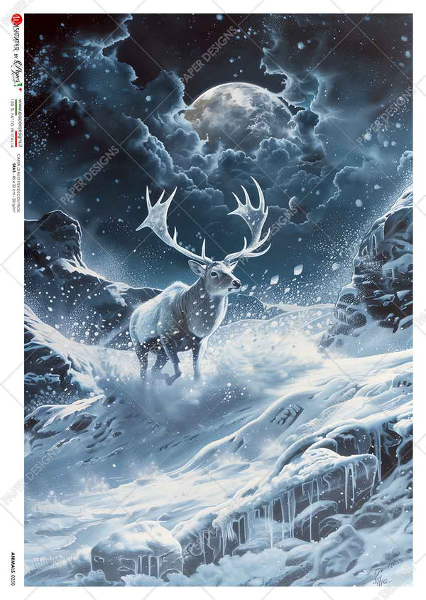 Paper Designs ICY EVENING Spirit DEER A4 Decoupage Rice Paper #ANIMALS_0250