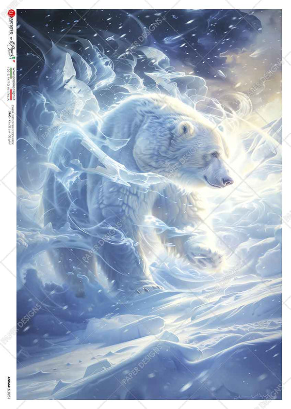 Paper Designs ICY EVENING SPIRIT BEAR A4 Decoupage Rice Paper #ANIMALS_0251