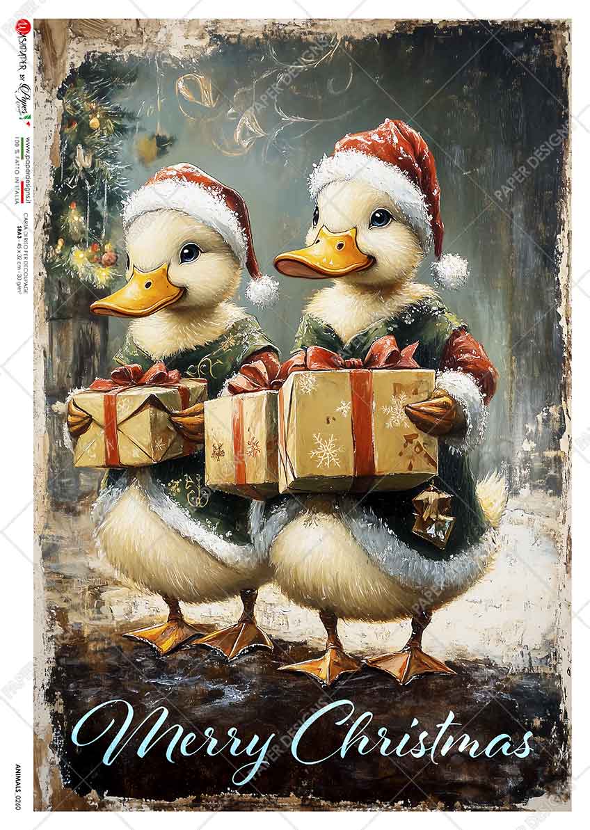 Paper Designs CHRISTMAS DUCKS with Gifts A4 Decoupage Rice Paper #ANIMALS_0260