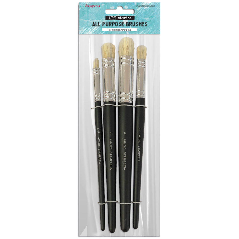 Set of all-purpose brushes in packaging with brand label