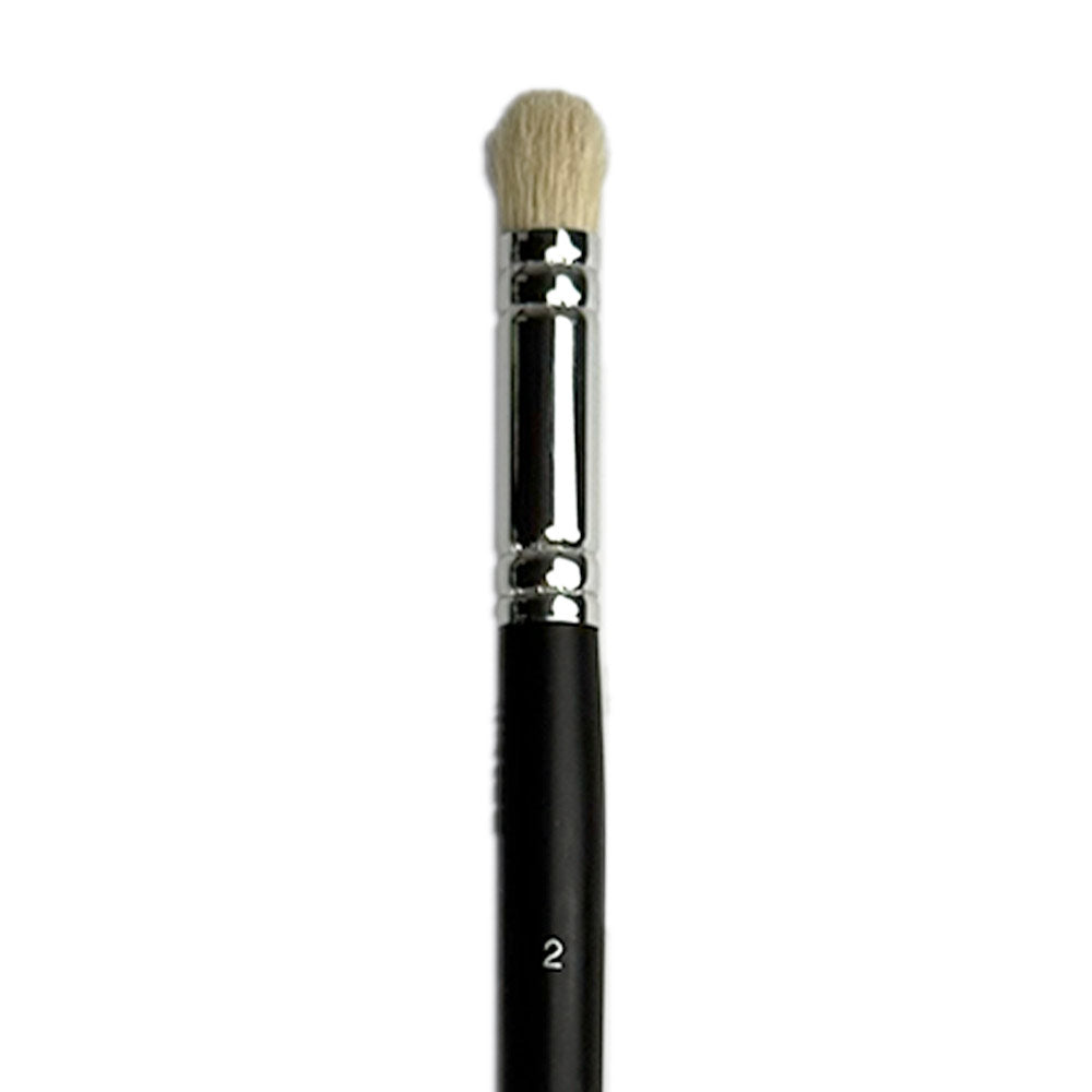 brush with black handle and beige bristle head on a white background