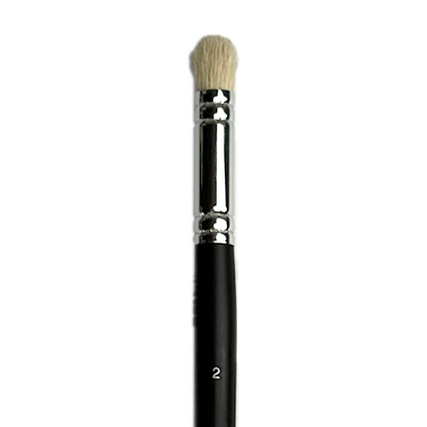 brush with black handle and beige bristle head on a white background