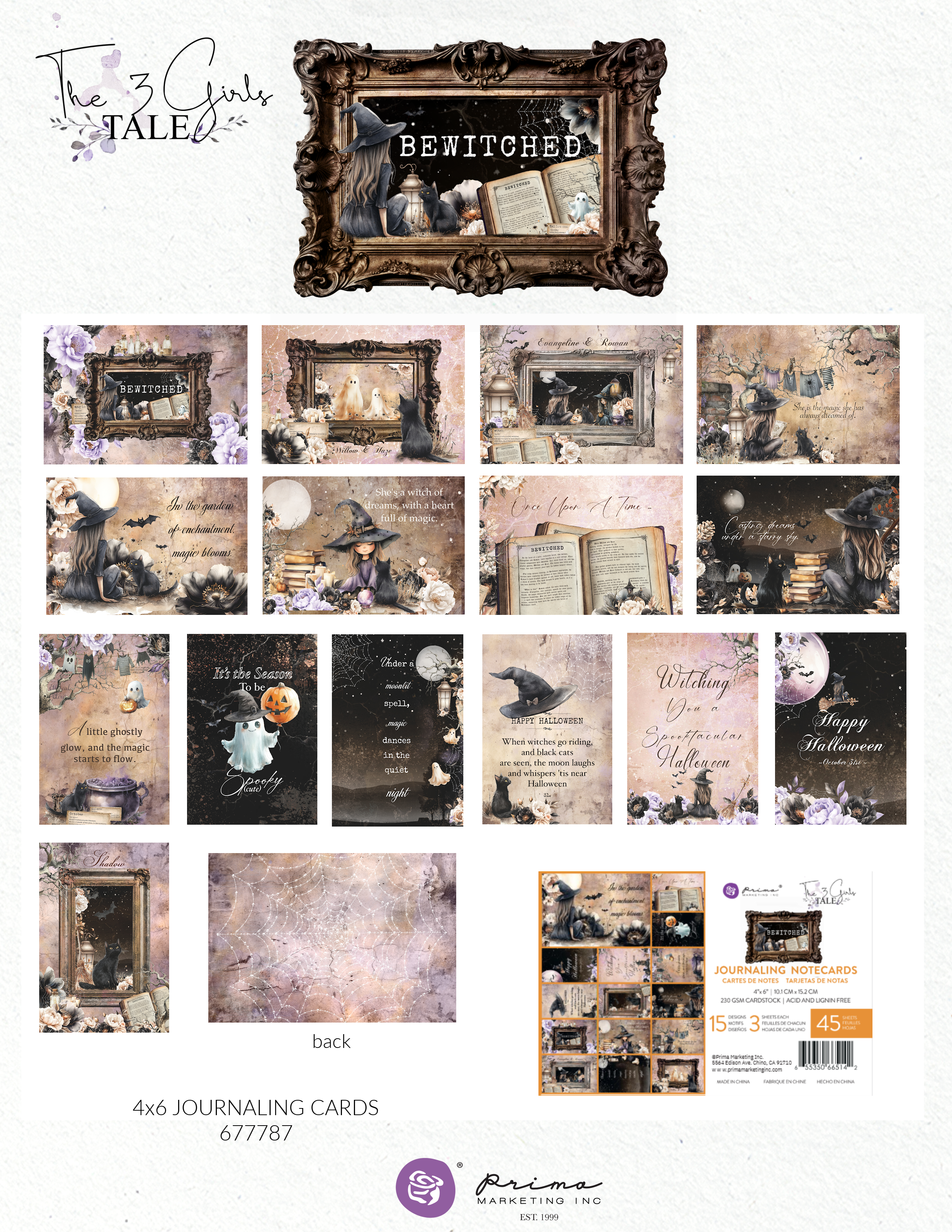 Prima BEWITCHED HALLOWEEN Collection 4X6 Journaling Notecards #677787