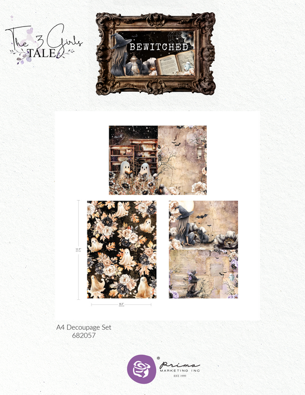 Prima BEWITCHED Halloween A4 Decoupage Decor Tissue paper 3 Sheets #682057