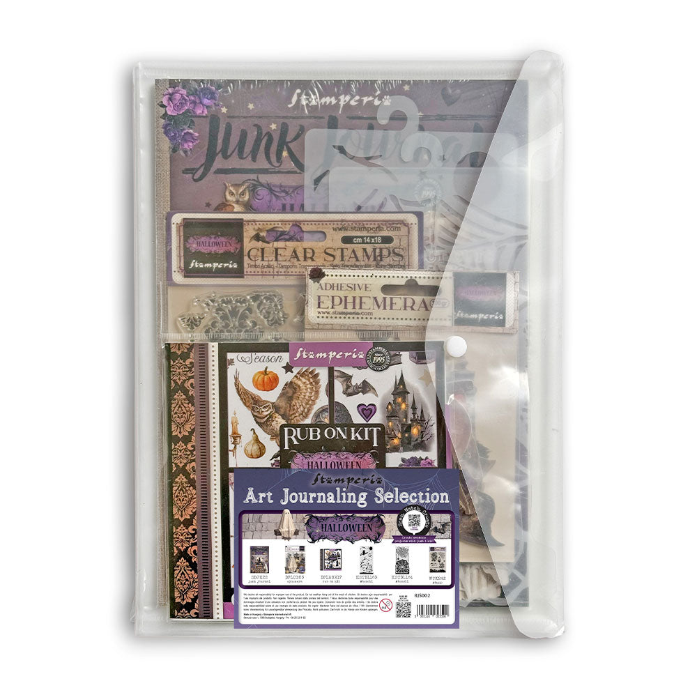 Junk Journaling Selection kit with various items in a clear packaging on a white background