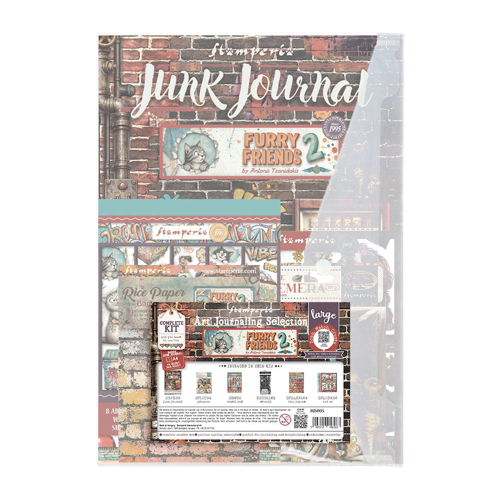 Stamperia FURRY FRIENDS 2 - LARGE ART JOURNALING SELECTION Junk Journal Kit Stencils Ephemera #BJS005