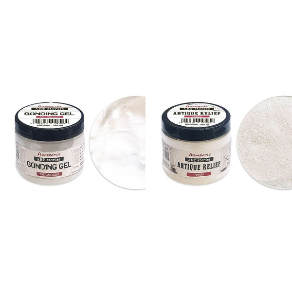STAMPERIA Art Stories ANTIQUE RELIEF POWDER and BONDING GEL Bundle #ASP006 / ASPS007
