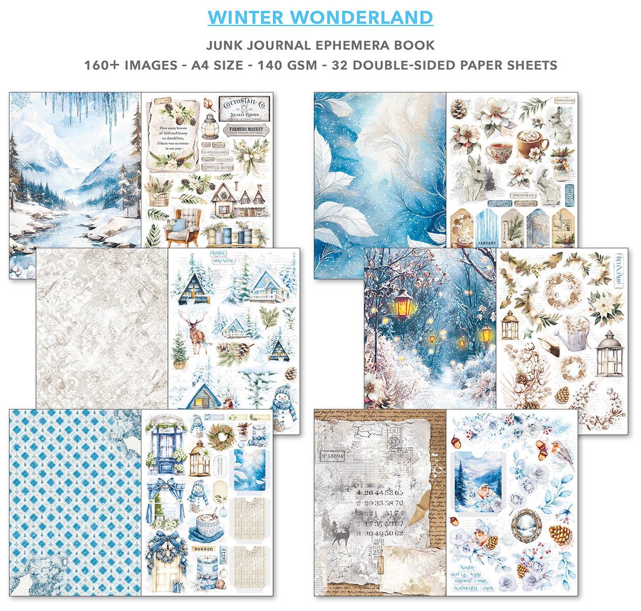 Ciao Bella WINTER WONDERLAND A4 Junk Journal & Ephemera Book #CBB001