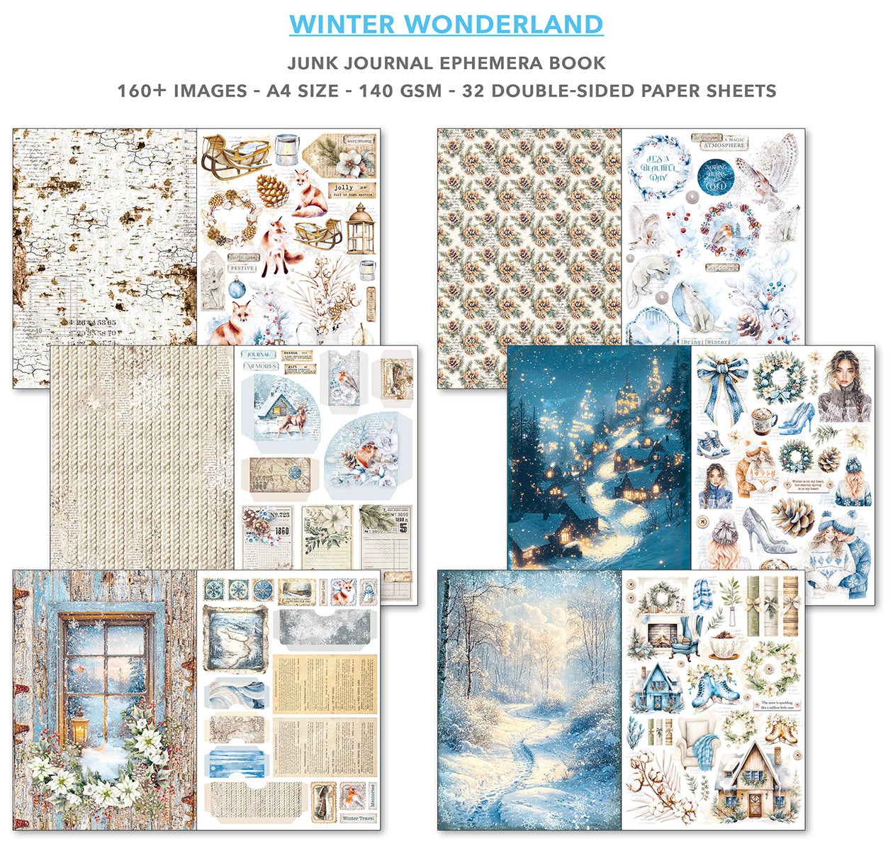 Ciao Bella WINTER WONDERLAND A4 Junk Journal & Ephemera Book #CBB001