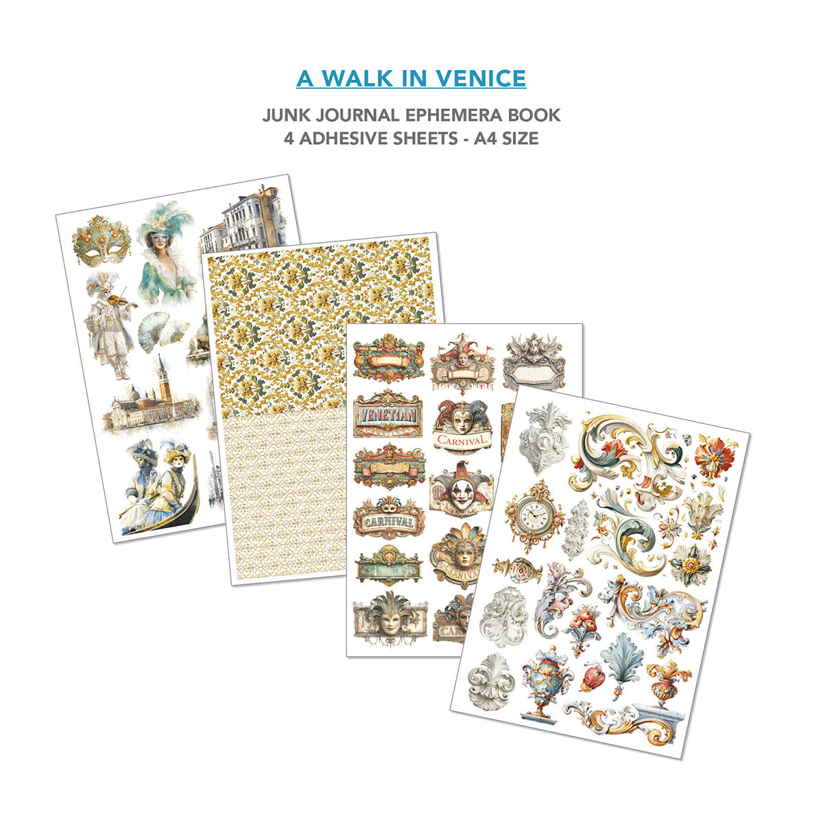 Junk Journal Ephemera Book with decorative adhesive sheets on a white background