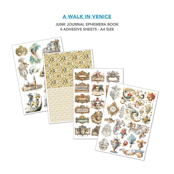 Junk Journal Ephemera Book with decorative adhesive sheets on a white background