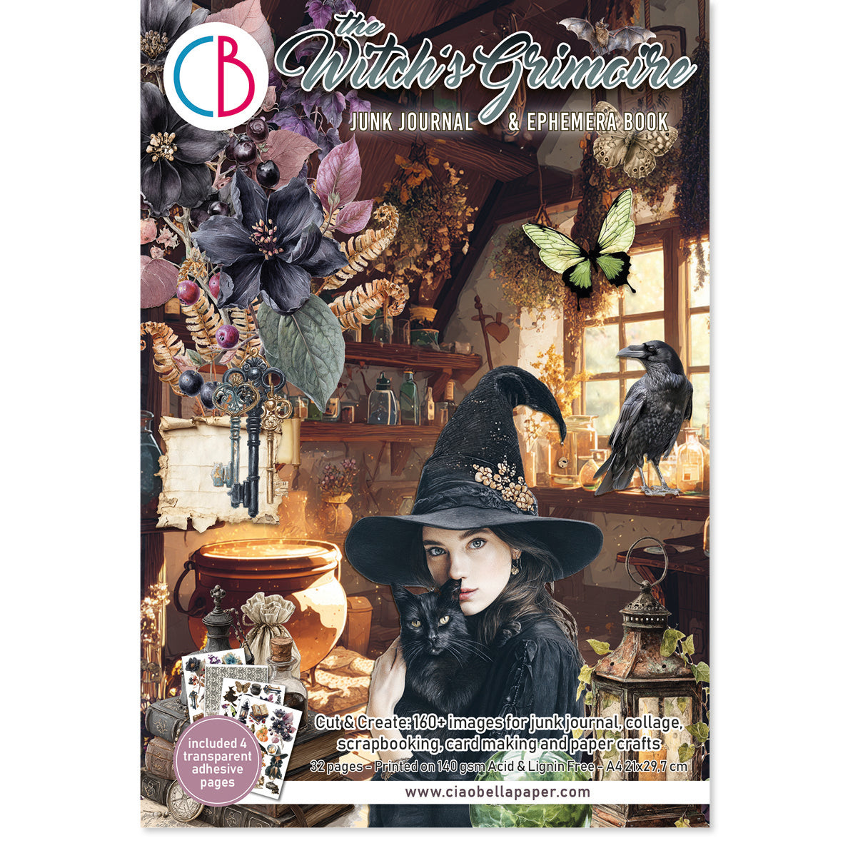 Ciao Bella THE WITCH'S GRIMOIRE A4 Junk Journal & Ephemera Book #CBB029