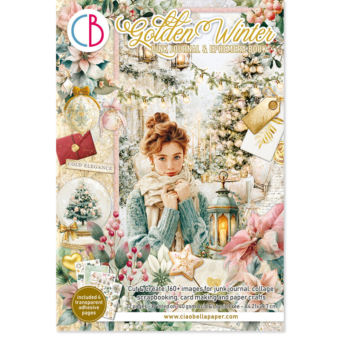 Ciao Bella GOLDEN WINTER Christmas A4 Junk Journal & Ephemera Book #CBB032