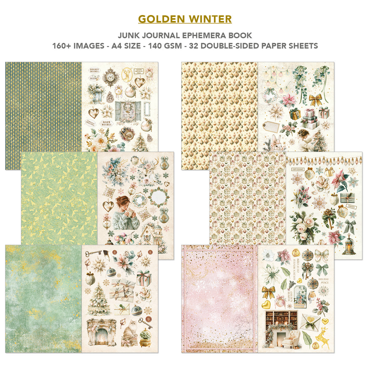Ciao Bella GOLDEN WINTER Christmas A4 Junk Journal & Ephemera Book #CBB032