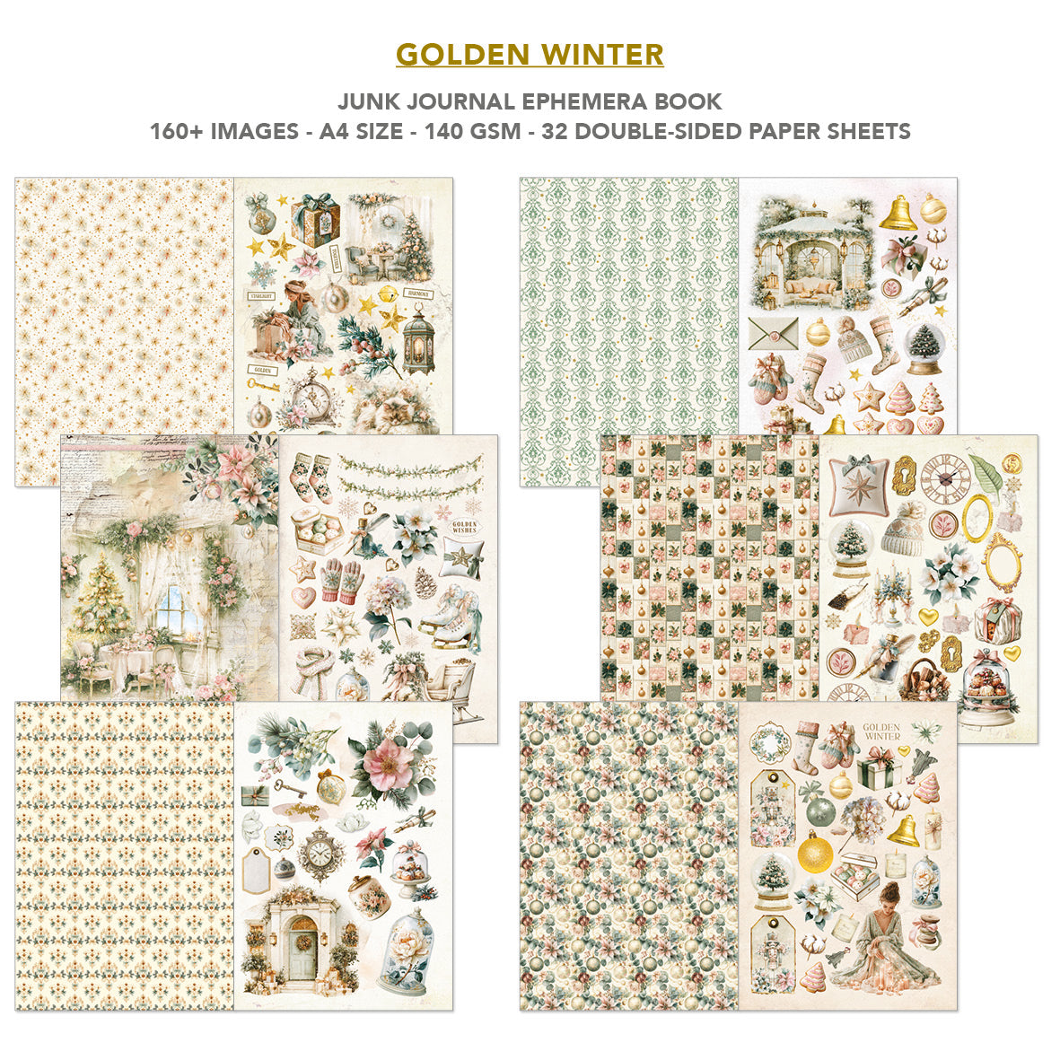Ciao Bella GOLDEN WINTER Christmas A4 Junk Journal & Ephemera Book #CBB032