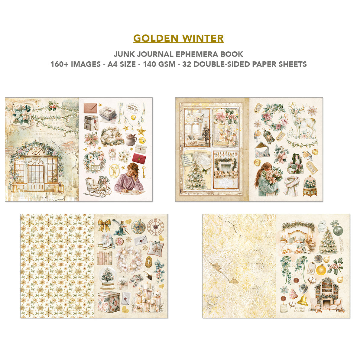 Ciao Bella GOLDEN WINTER Christmas A4 Junk Journal & Ephemera Book #CBB032