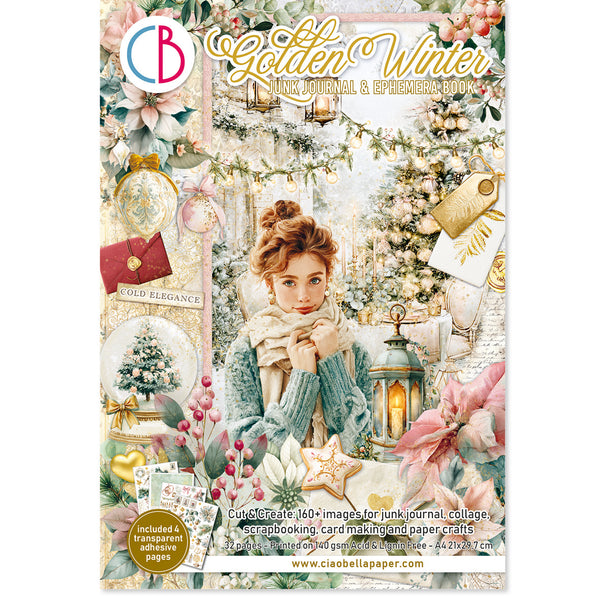 Ciao Bella GOLDEN WINTER Christmas A4 Junk Journal & Ephemera Book #CBB032