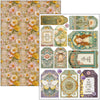 Vintage-style decorative paper with floral patterns and intricate designs.