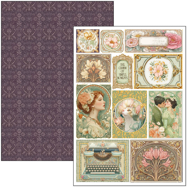 Vintage-style paper with floral and decorative elements on a white background