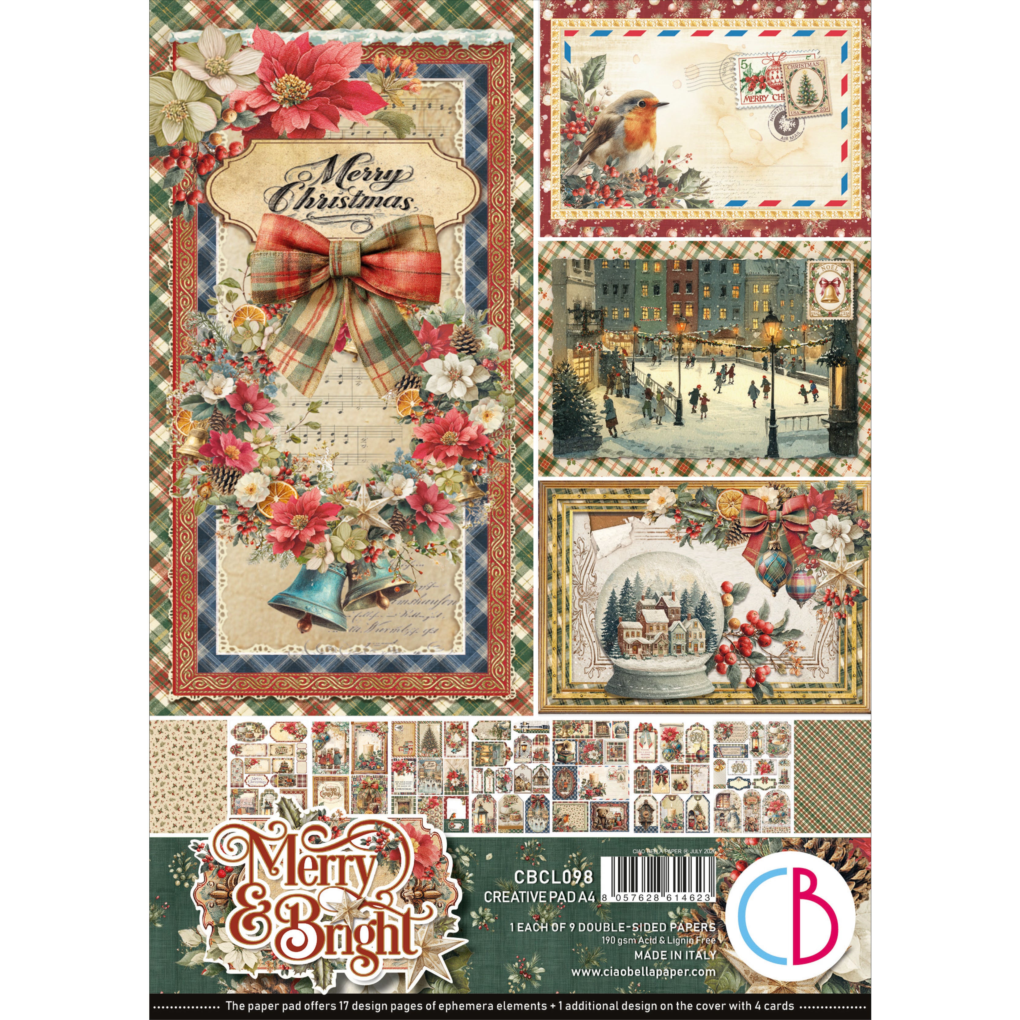 Ciao Bella MERRY and BRIGHT - Christmas A4 Creative Pad #CBCL098