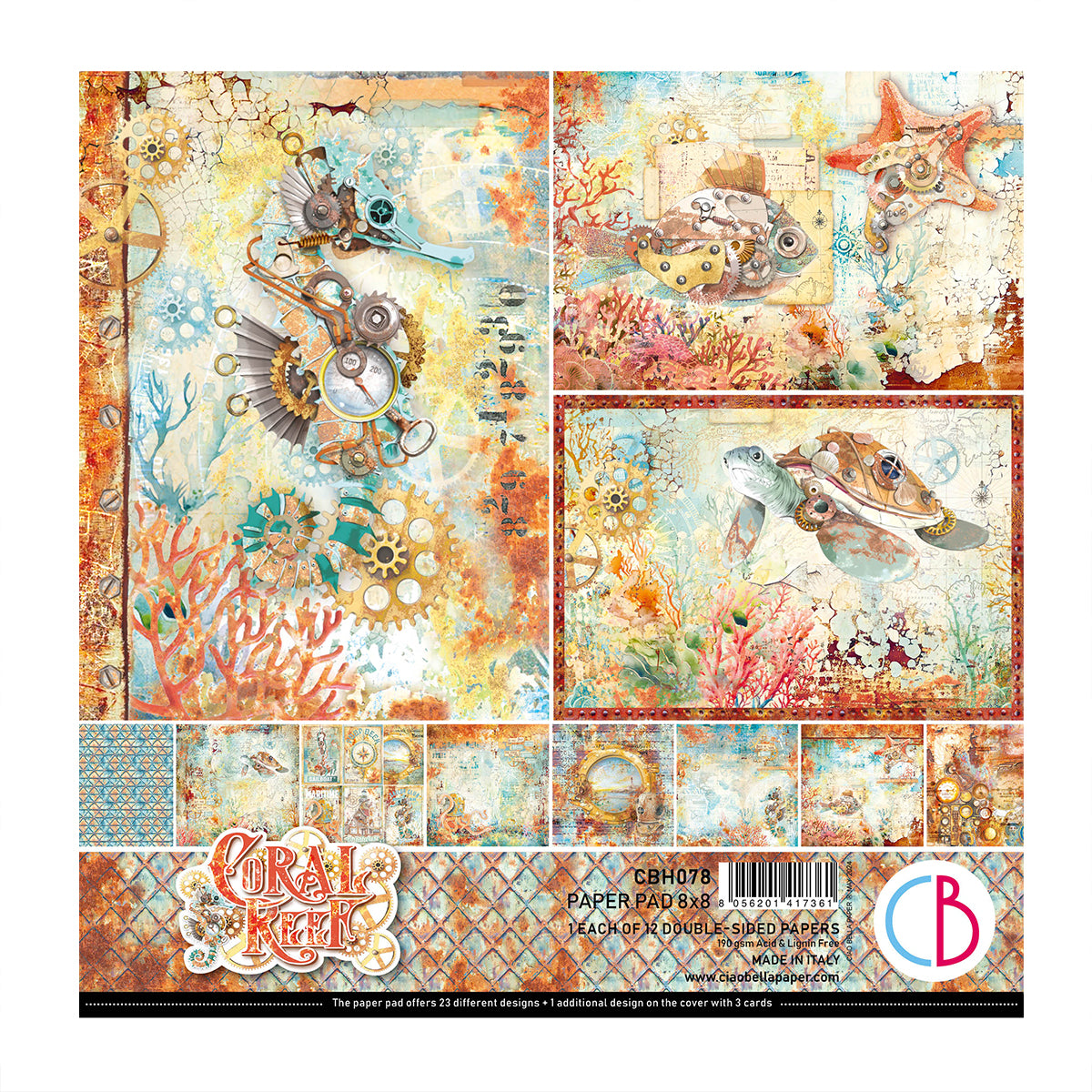 Ciao Bella CORAL REEF 8x8 Paper Pad 12 Sheets #CBH078