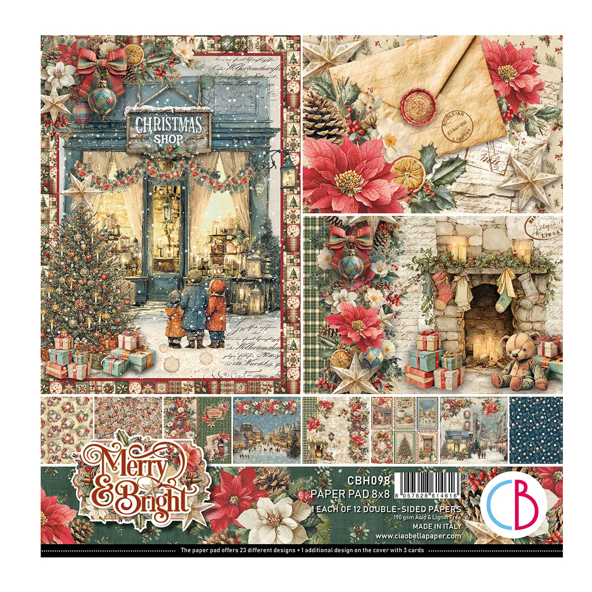 Ciao Bella MERRY and BRIGHT 8x8 Paper Pad 12 Sheets #CBH098