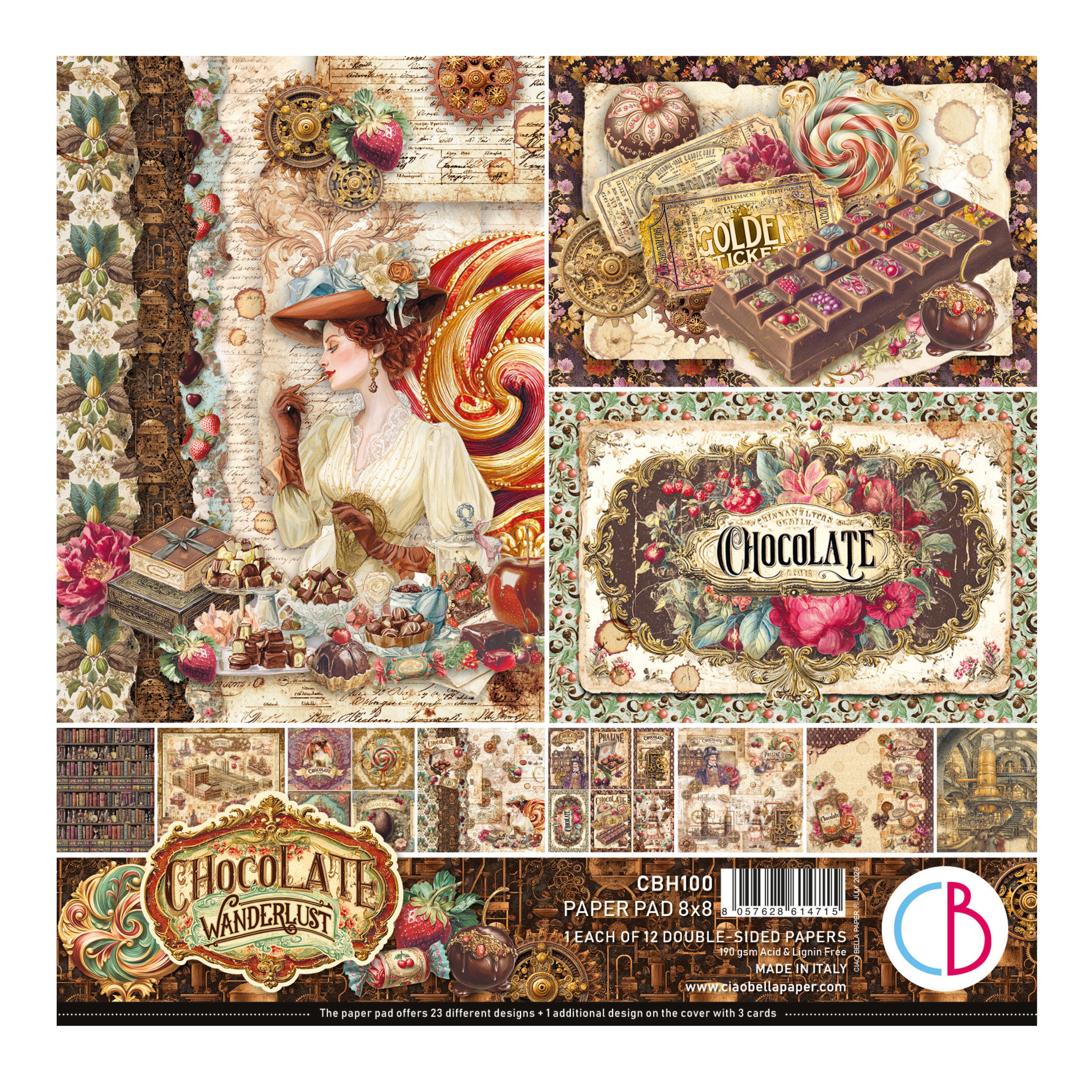 Ciao Bella CHOCOLATE WANDERLUST 8x8 Paper Pad 12 Sheets #CBH100