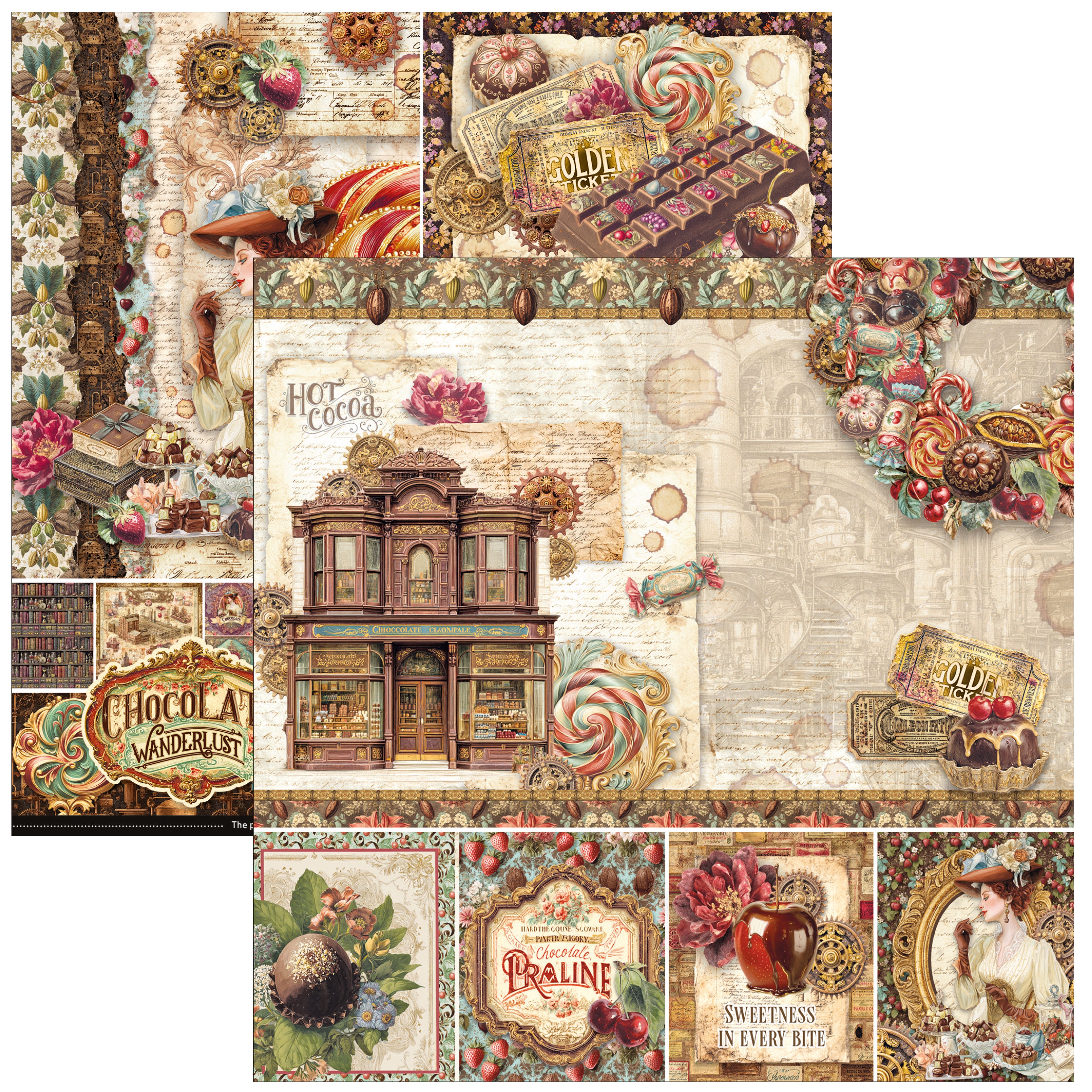 Ciao Bella CHOCOLATE WANDERLUST 8x8 Paper Pad 12 Sheets #CBH100