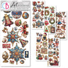Set of Christmas-themed stickers with decorative elements on a white background