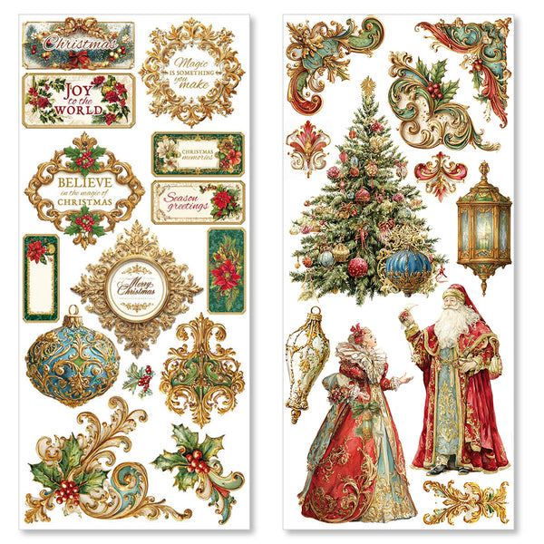 Decorative Christmas stickers with Santa Claus, Mrs. Claus, and vintage-style designs.