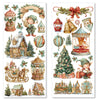 Two Christmas-themed sticker sheets with festive elements like a carousel, trees, and houses.