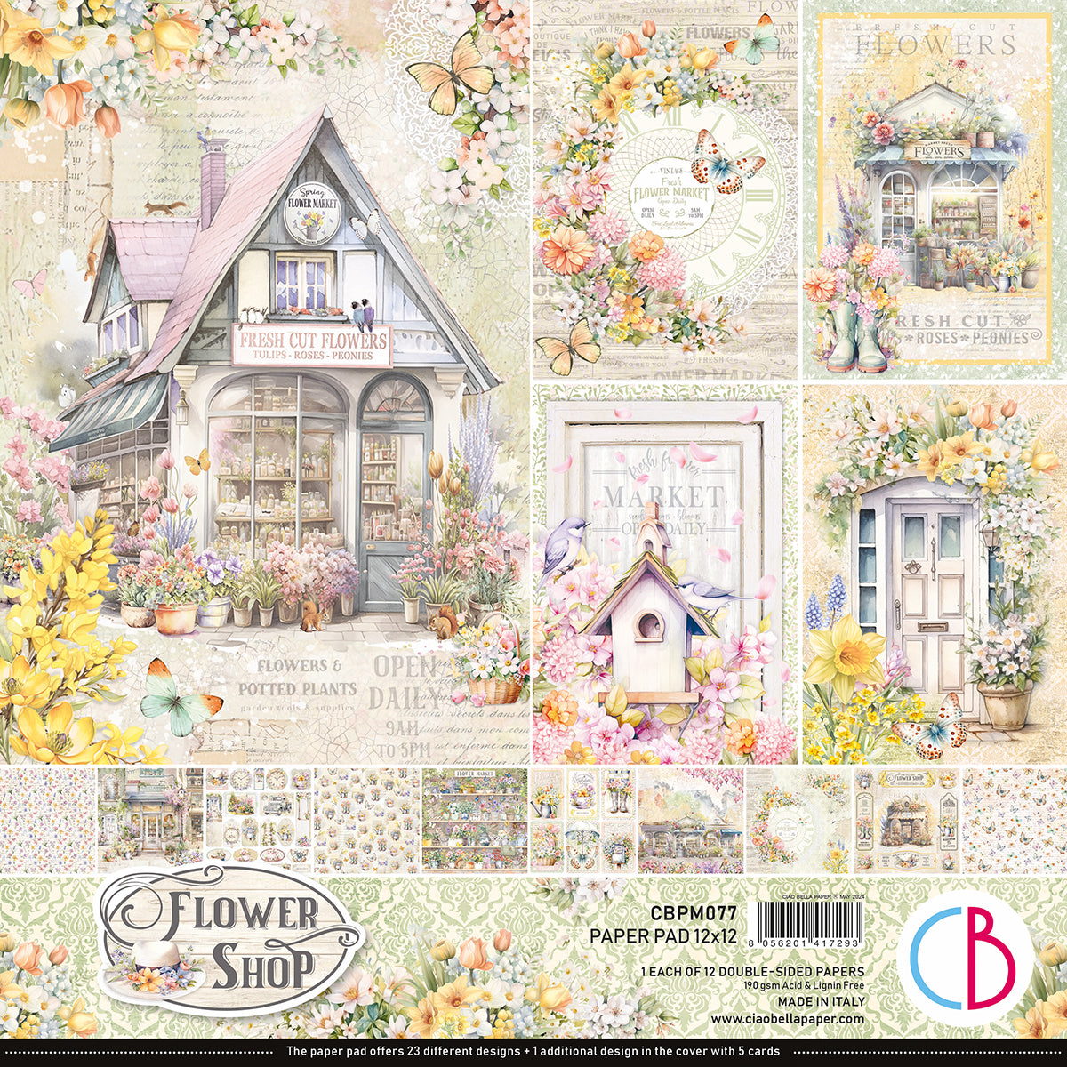 Ciao Bella FLOWER SHOP 12x12 Paper Pad 12 Sheets #CBPM077