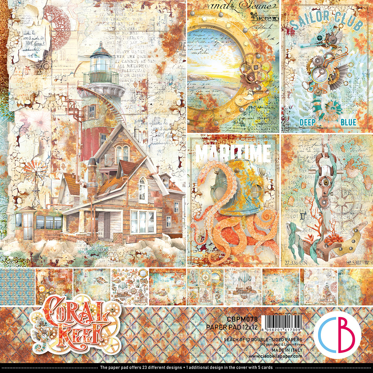 Ciao Bella CORAL REEF 12x12 Paper Pad 12 Sheets #CBPM078