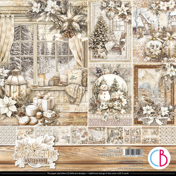Collage of winter-themed paper designs with Christmas elements and 'Winter Season' text.