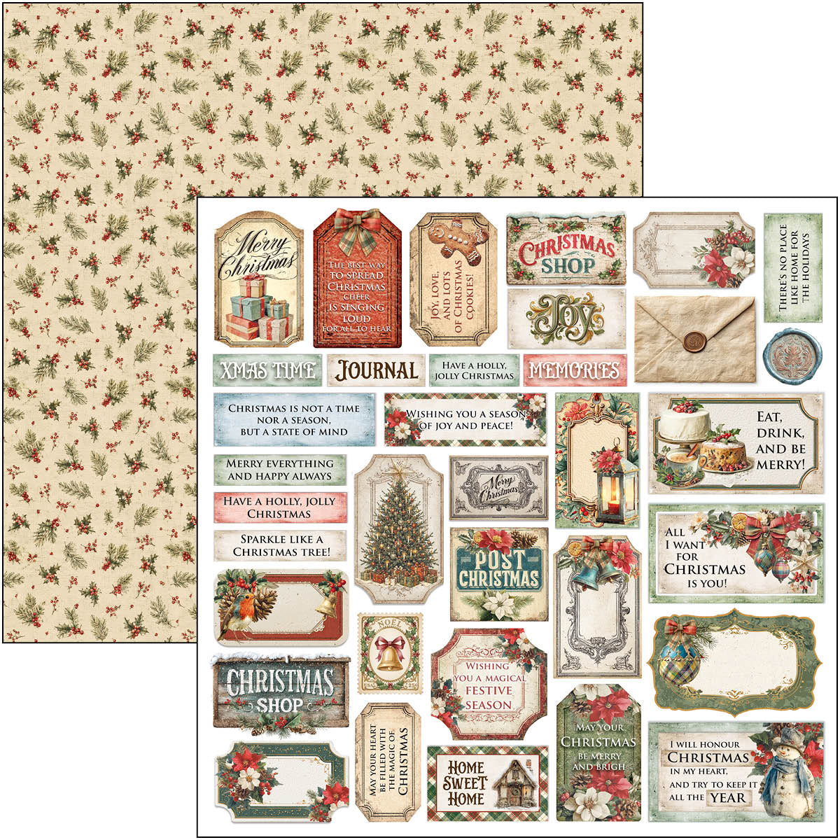 Ciao Bella MERRY and BRIGHT Christmas 12x12 Paper Pad 12 Sheets #CBPM098