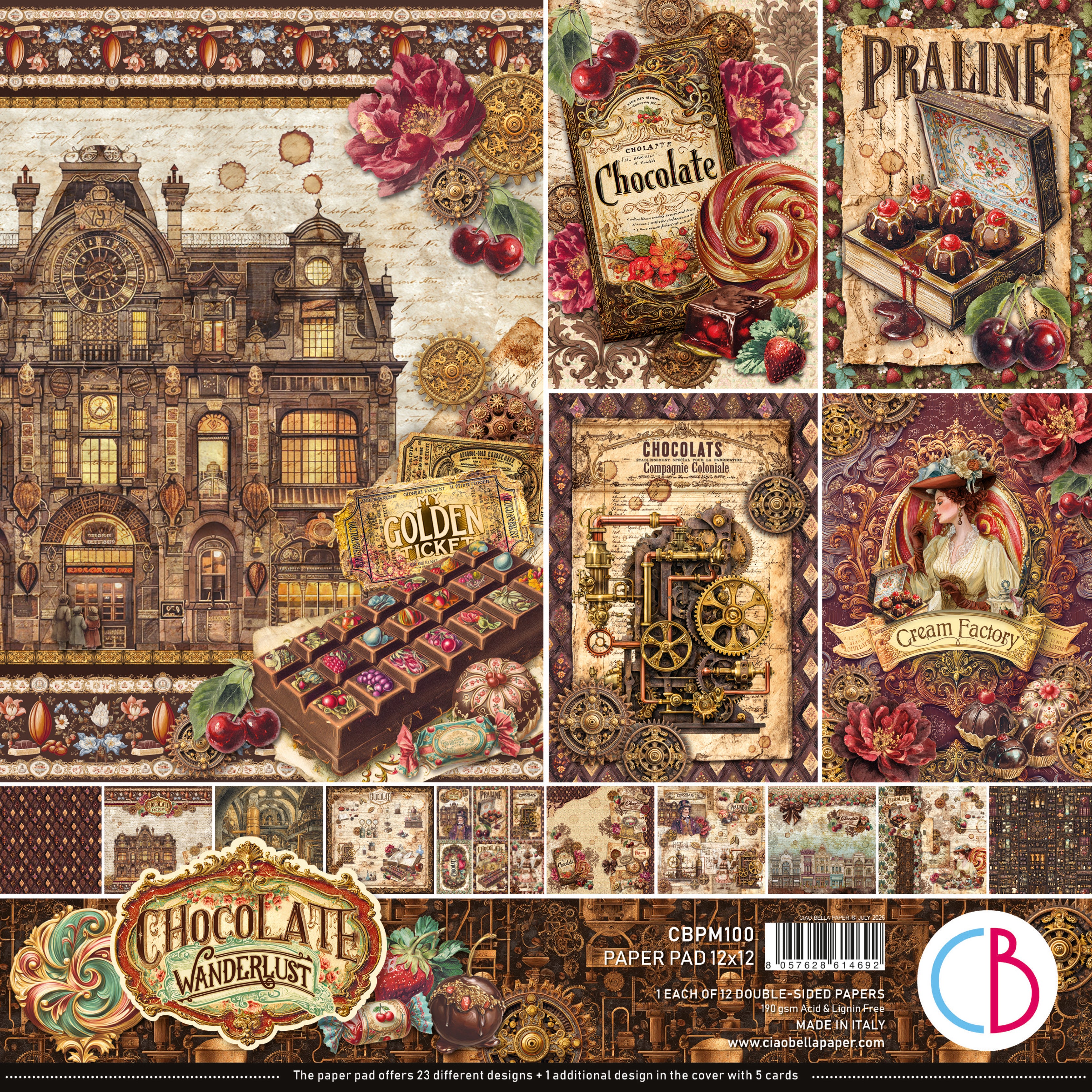 Ciao Bella CHOCOLATE WANDERLUST 12x12 Paper Pad 12 Sheets #CBPM100