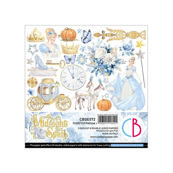 Ciao Bella MIDNIGHT SPELL Cinderella 6X6 Fussy Cut Paper Pad 24 Sheets #CBQE072