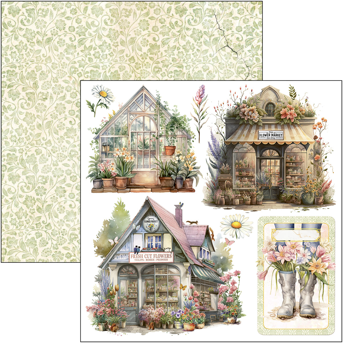 Ciao Bella FLOWER SHOP 6X6 Fussy Cut Paper Pad 24 Sheets #CBQE077