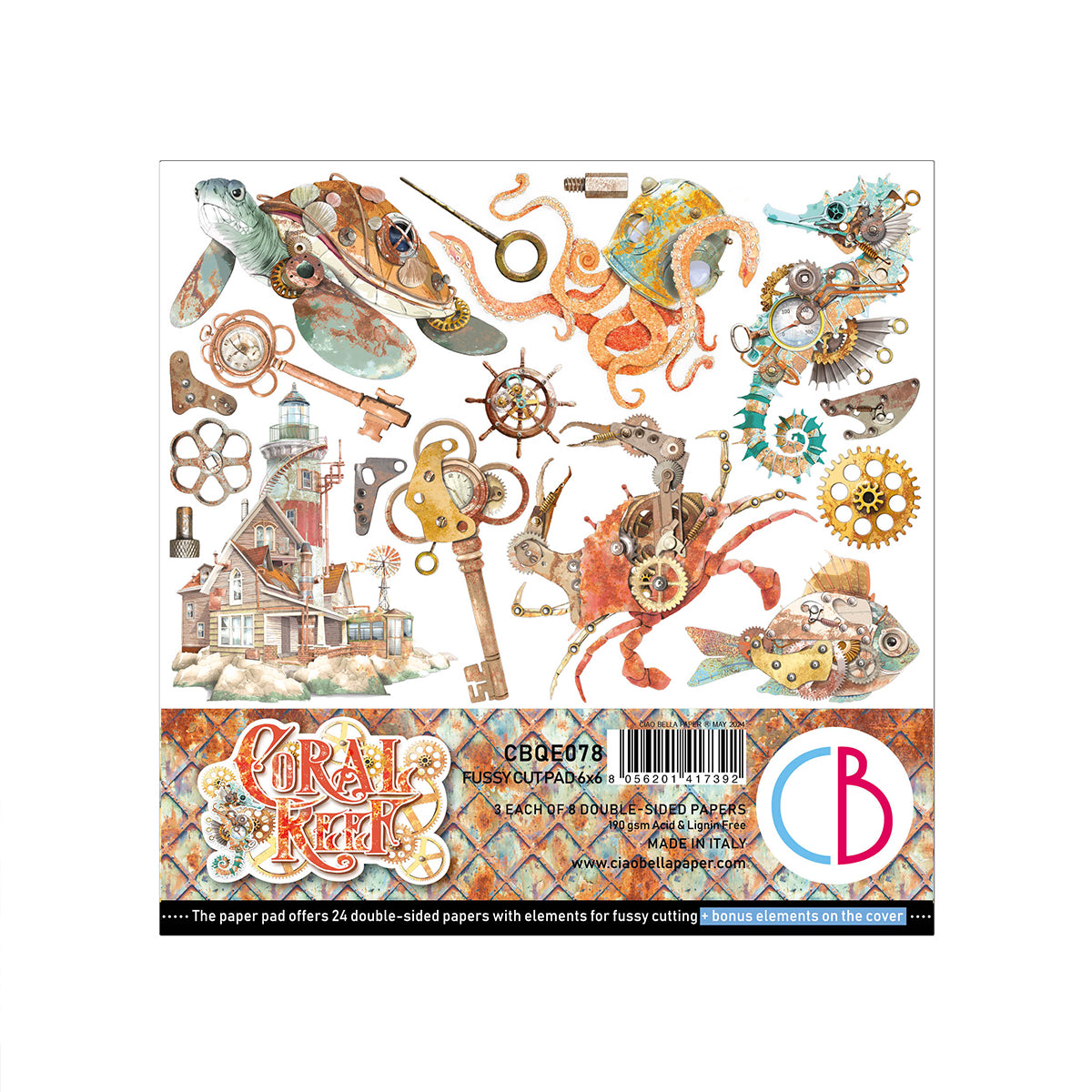 Ciao Bella CORAL REEF 6X6 Fussy Cut Paper Pad 24 Sheets #CBQE078