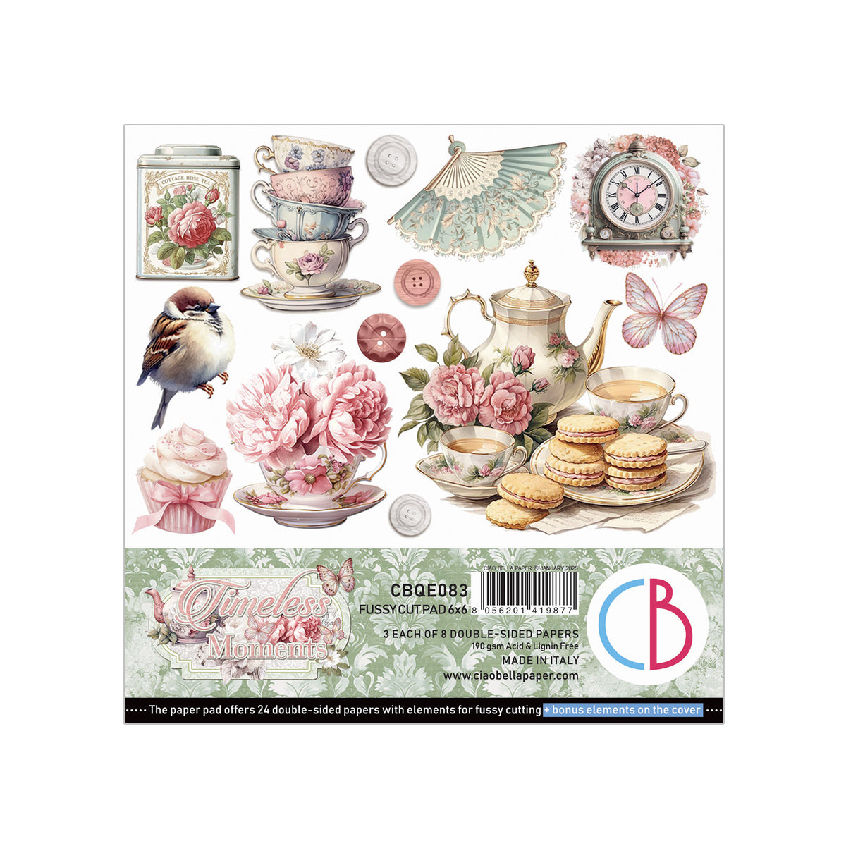 Ciao Bella TIMELESS MOMENTS 6X6 Fussy Cut Paper Pad 24 Sheets #CBQE083