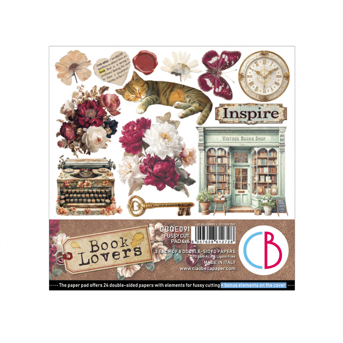 Ciao Bella BOOK LOVERS 6X6 Fussy Cut Paper Pad 24 Sheets #CBQE091