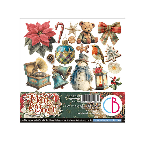 Ciao Bella MERRY and BRIGHT Christmas 6X6 Fussy Cut Paper Pad 24 Sheets #CBQE098