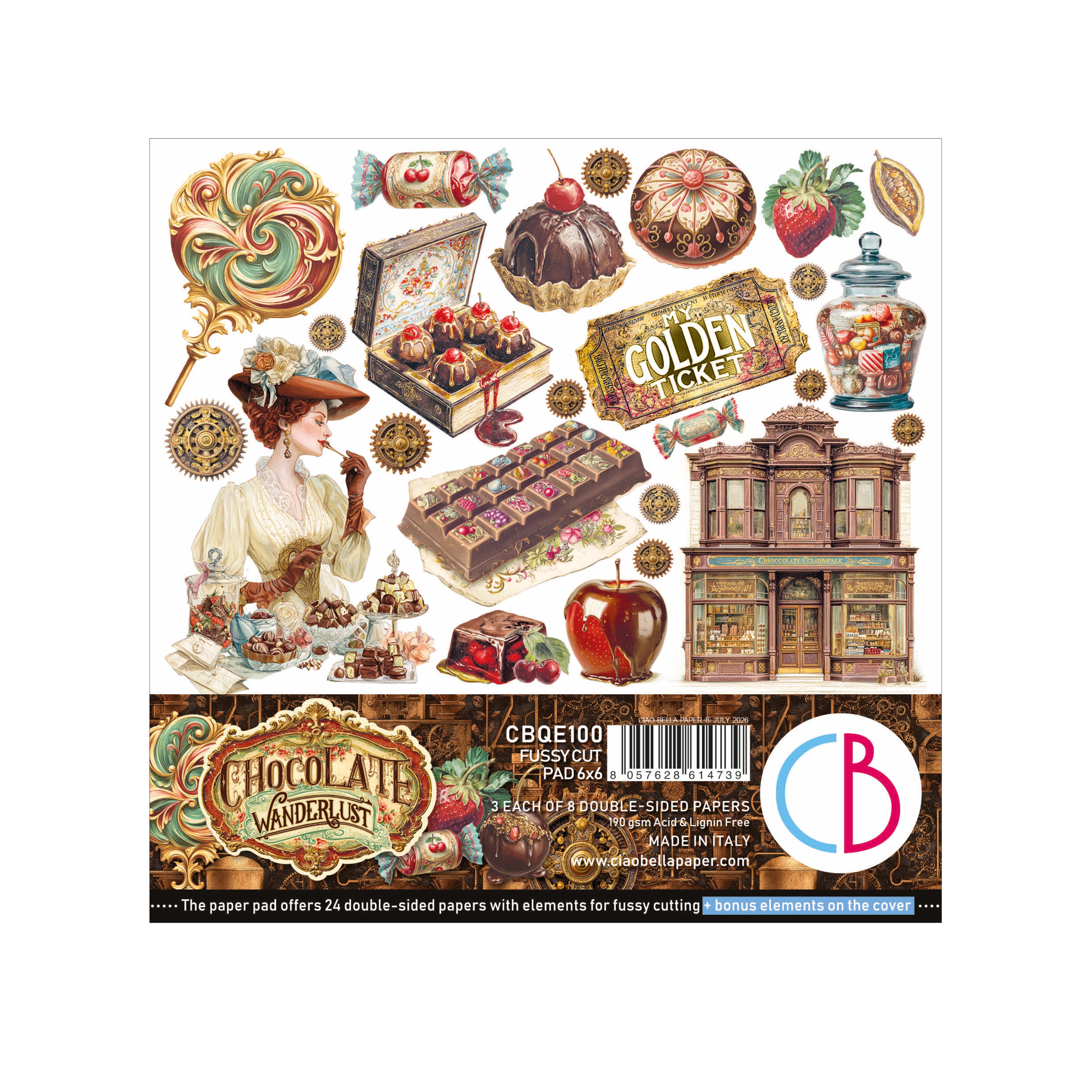 Ciao Bella CHOCOLATE WANDERLUST 6X6 Fussy Cut Paper Pad 24 Sheets #CBQE100
