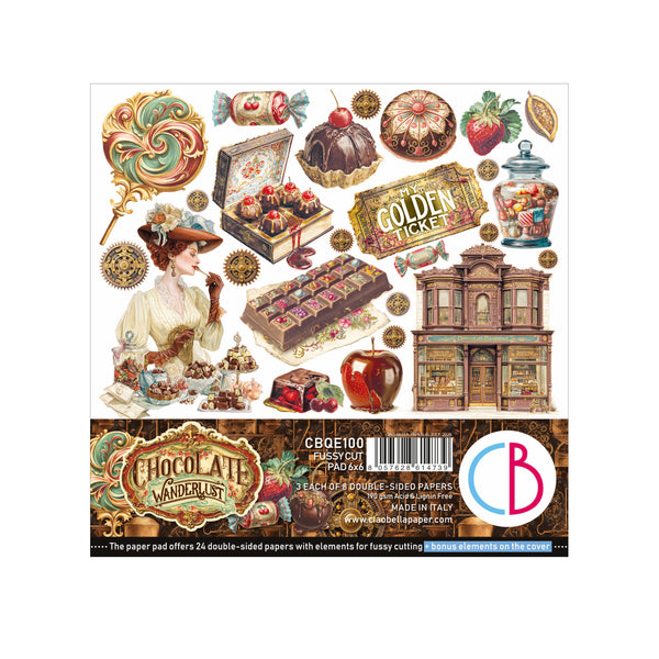 Ciao Bella CHOCOLATE WANDERLUST 6X6 Fussy Cut Paper Pad 24 Sheets #CBQE100