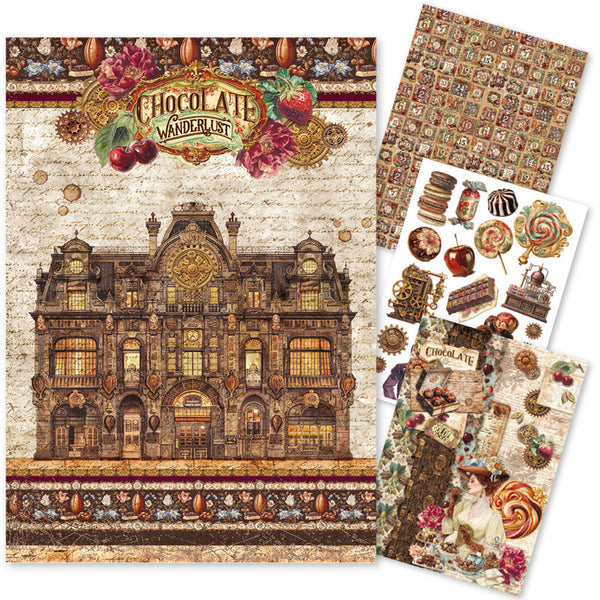 Ciao Bella CHOCOLATE WANDERLUST - A4 Decoupage Rice Paper Art Set 4 Sheets #CBRA016