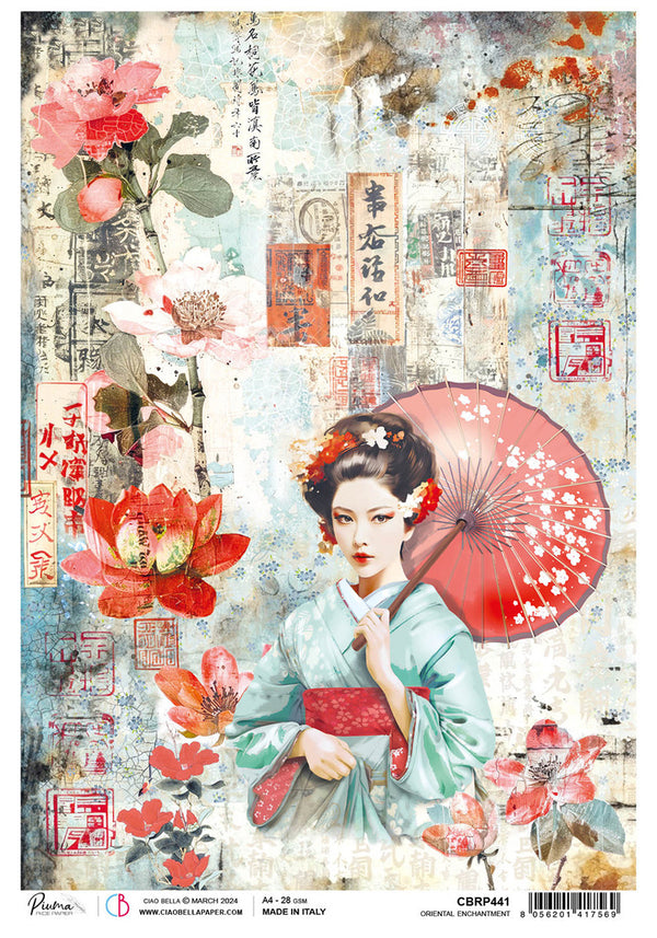 Ciao Bella Land of the Rising Sun ORIENTAL ENCHANTMENT A4 Rice Paper Decoupage #CBRP441